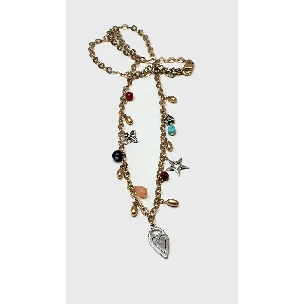 Chico's Gold & Silver Tone Heart Bee Ladybug Star Charm Style Necklace 39"